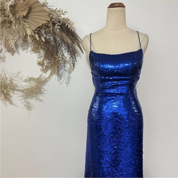 Sherri Hill Bright Blue Sequin Strappy Back Formal Dress Size 4 Prom Homecoming - Picture 8 of 15